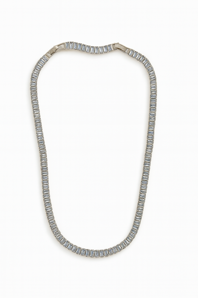 Elegant Baguette-Cut White Gold Plated Necklace