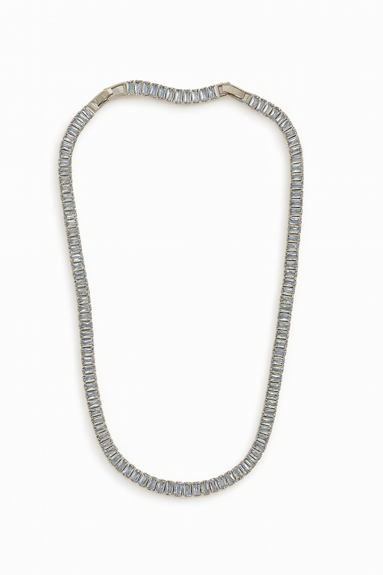 Elegant Baguette-Cut White Gold Plated Necklace
