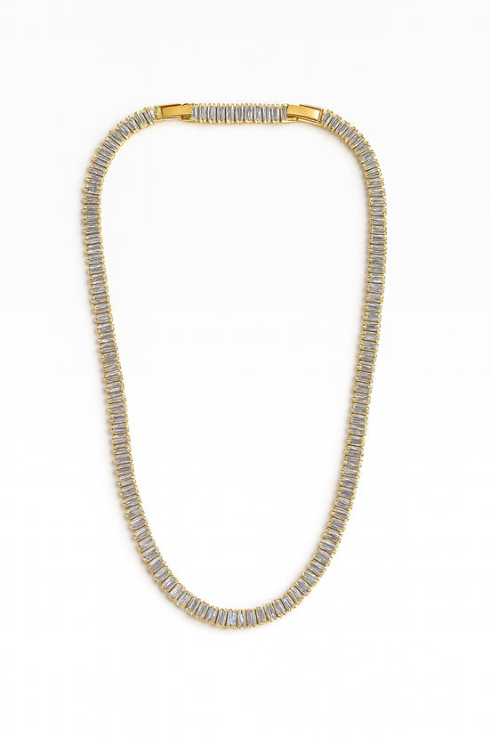 Elegant Gold Plated Baguette-Cut Tennis Necklace