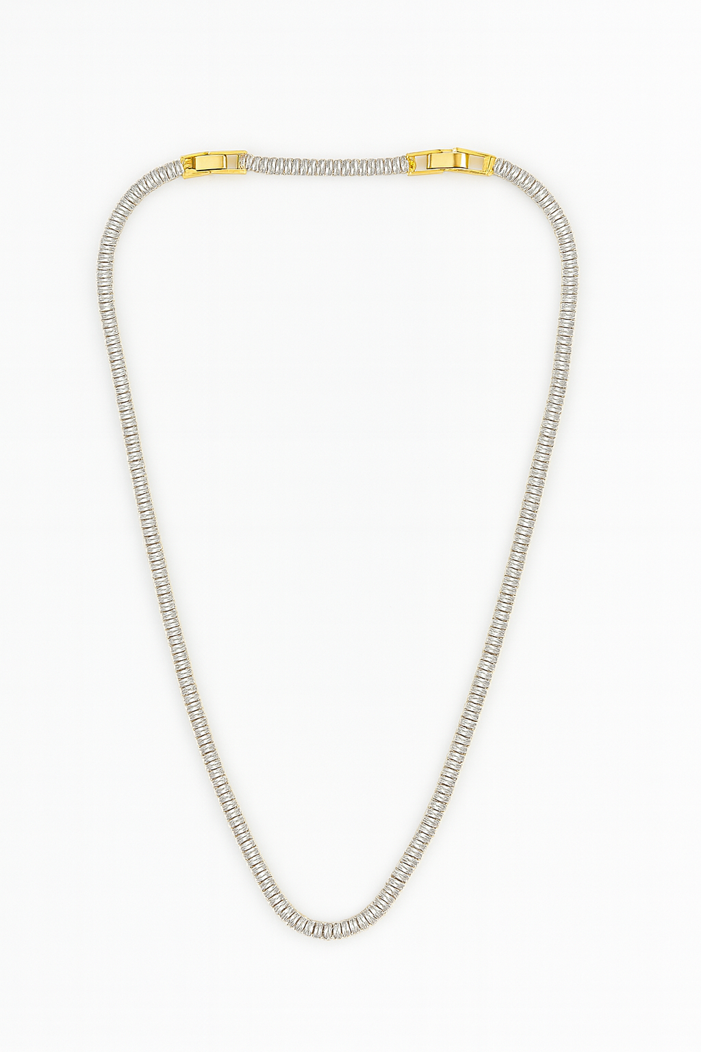 Gold Baguette Tennis Necklace with Gold Accents