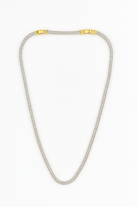 Gold Baguette Tennis Necklace with Gold Accents