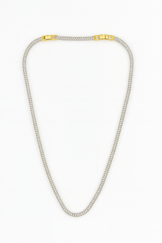 Gold Baguette Tennis Necklace with Gold Accents