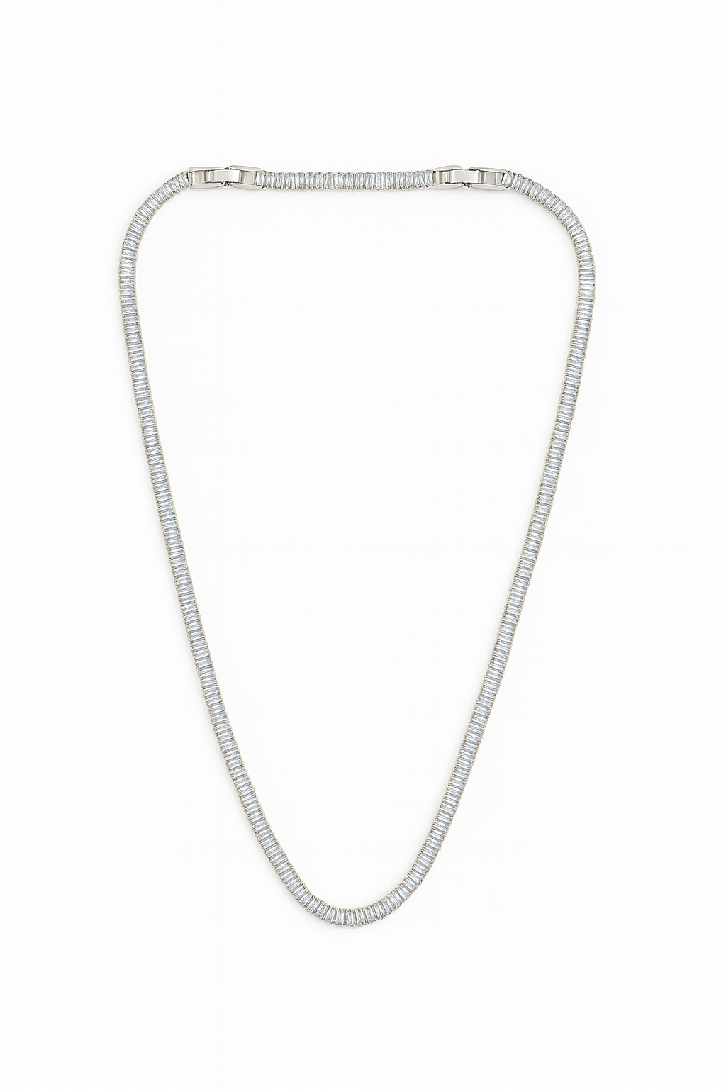 Silver Baguette Tennis Necklace with Gold Accents