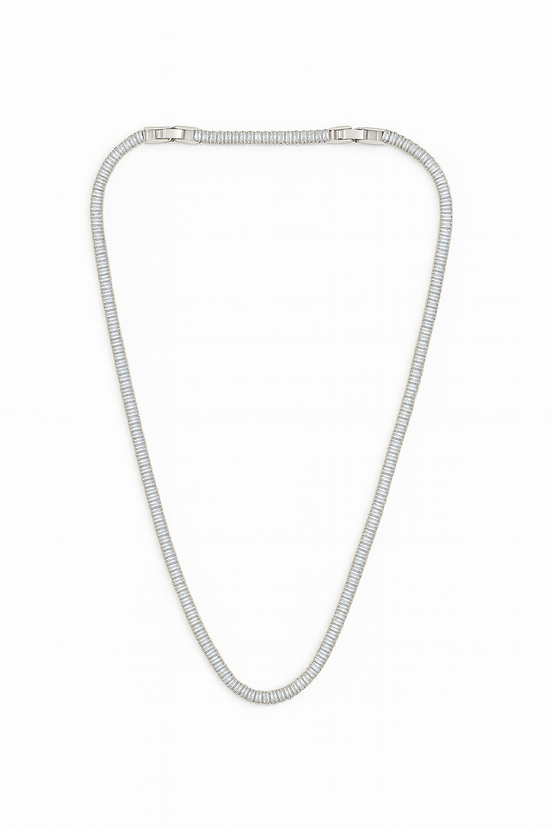 Silver Baguette Tennis Necklace with Gold Accents