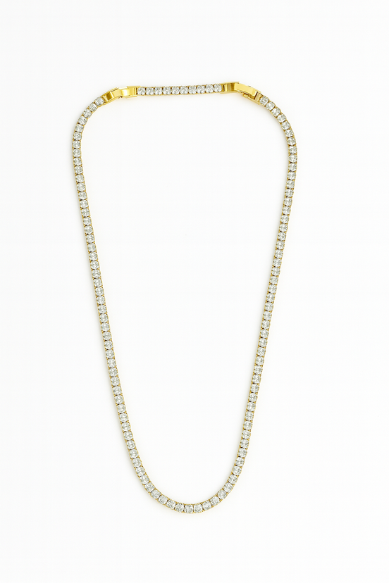 Elegant Gold Plated Round-Cut Diamond Tennis Necklace
