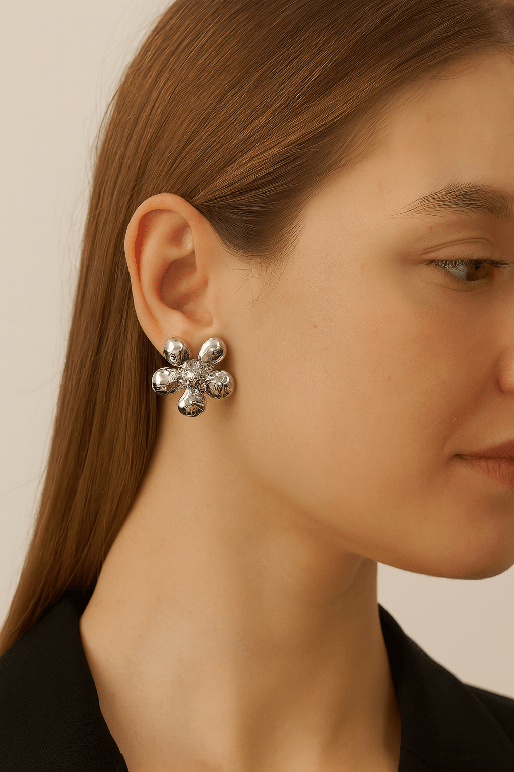 Silver-Tone Textured Floral Drop Earrings - MODA ACCESSORIES