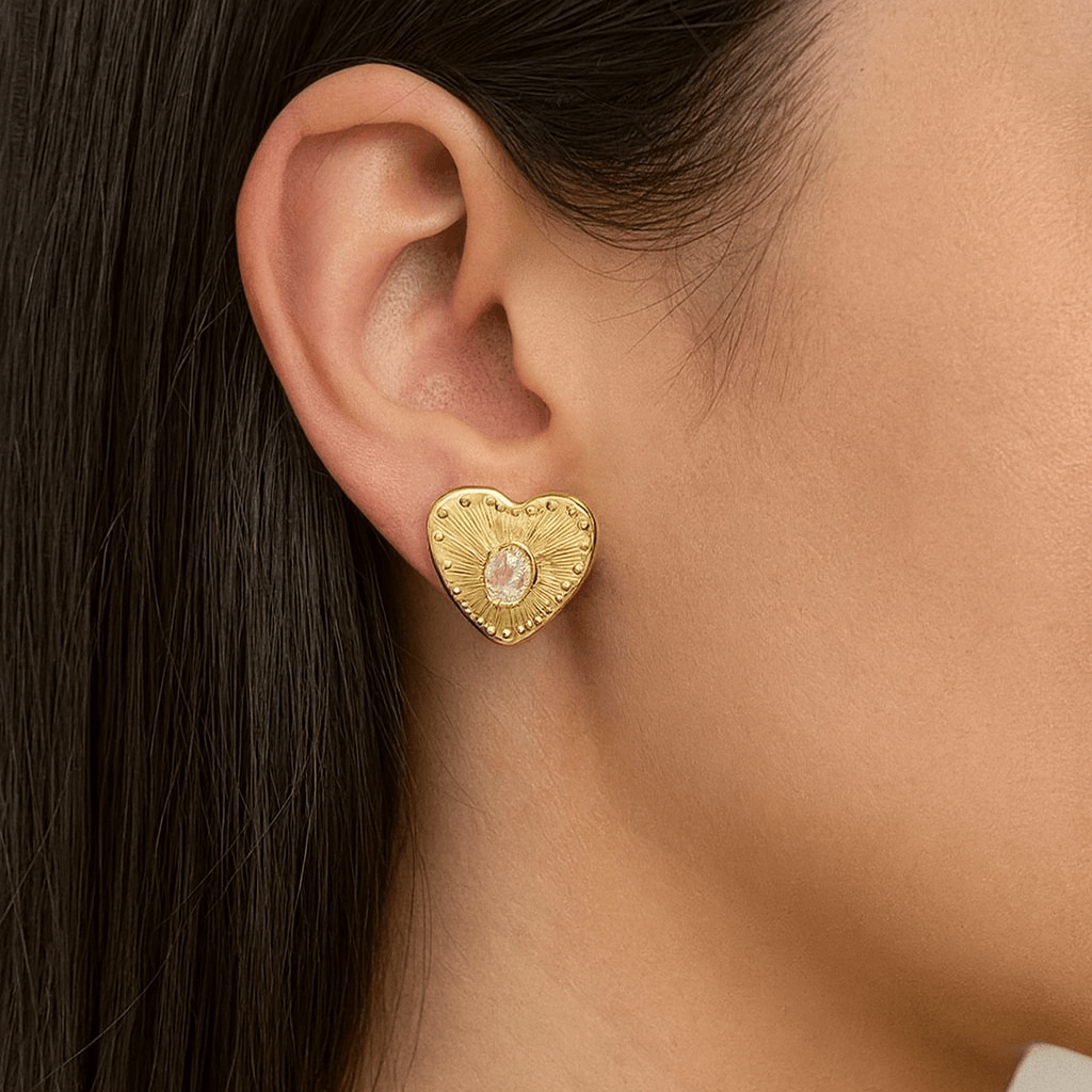 Gold Radiant Heart Crystal Stud Earrings - MODA ACCESSORIES