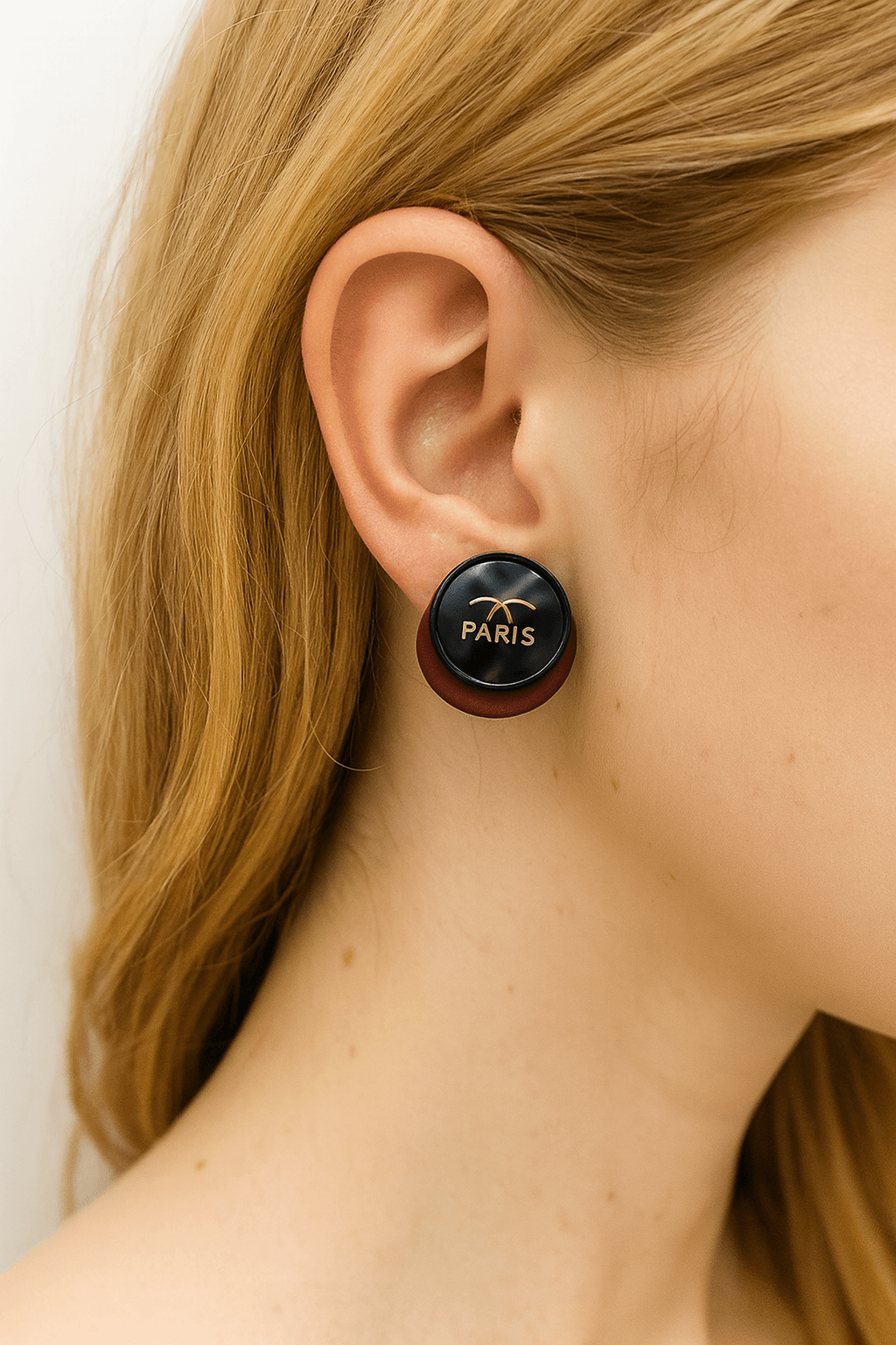 Red & Black Round Paris-Inspired Stud Earrings - MODA ACCESSORIES