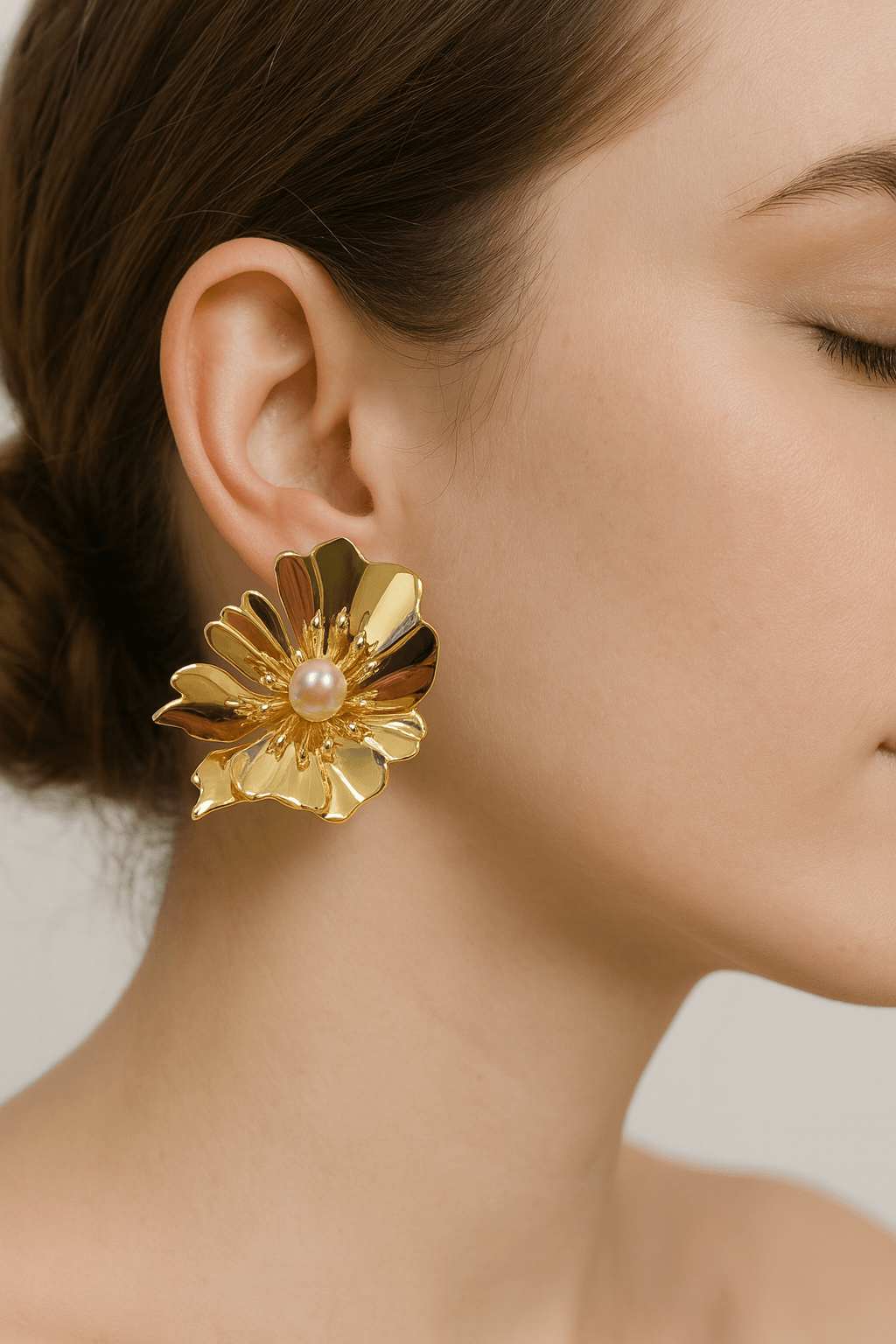 Gold-Tone Floral Statement Earrings - MODA ACCESSORIES