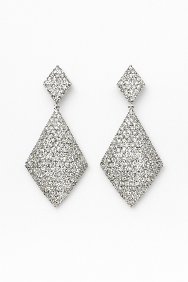 Silver Geometric Pave Crystal Drop Earrings – MODA Accessories