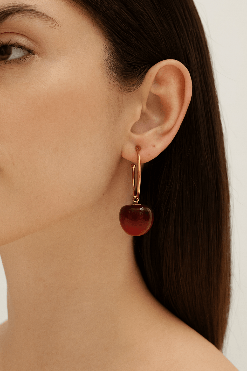 Glossy Cherry Drop Hoop Earrings - MODA ACCESSORIES