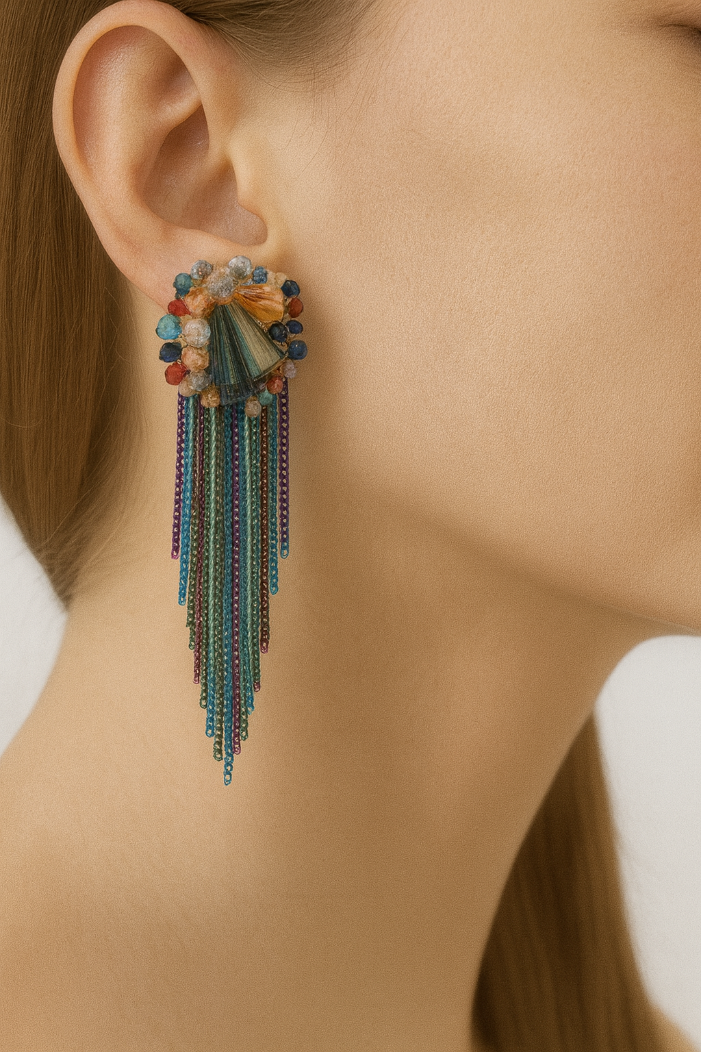 Colorful Crystal Tassel Statement Earrings