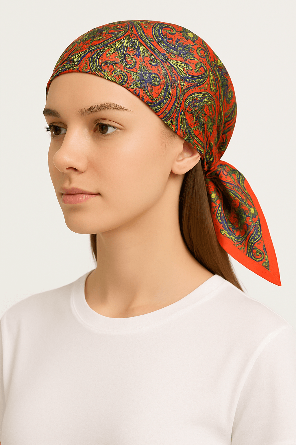 Red Paisley Silk Headscarf – Vintage Bohemian Style - MODA ACCESSORIES
