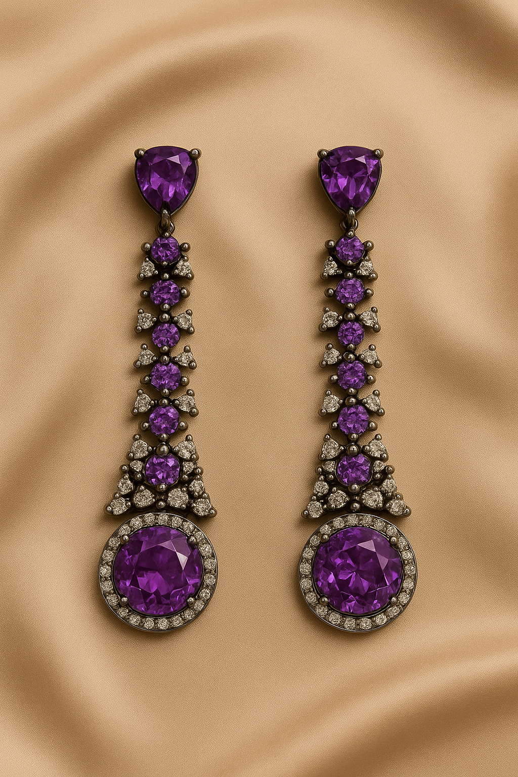 Long Drop Earrings with Purple Crystal & Zircon Stones