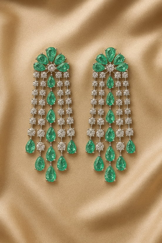 Luxury Emerald & Diamond Chandelier Earrings – Statement Dangle Jewelry for Women