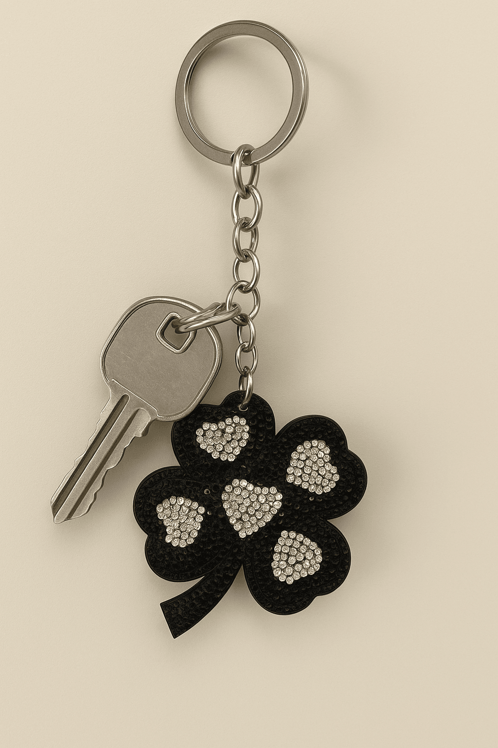 Black Rhinestone Four-Leaf Clover Keychain – Lucky Charm Bag Pendant - MODA ACCESSORIES