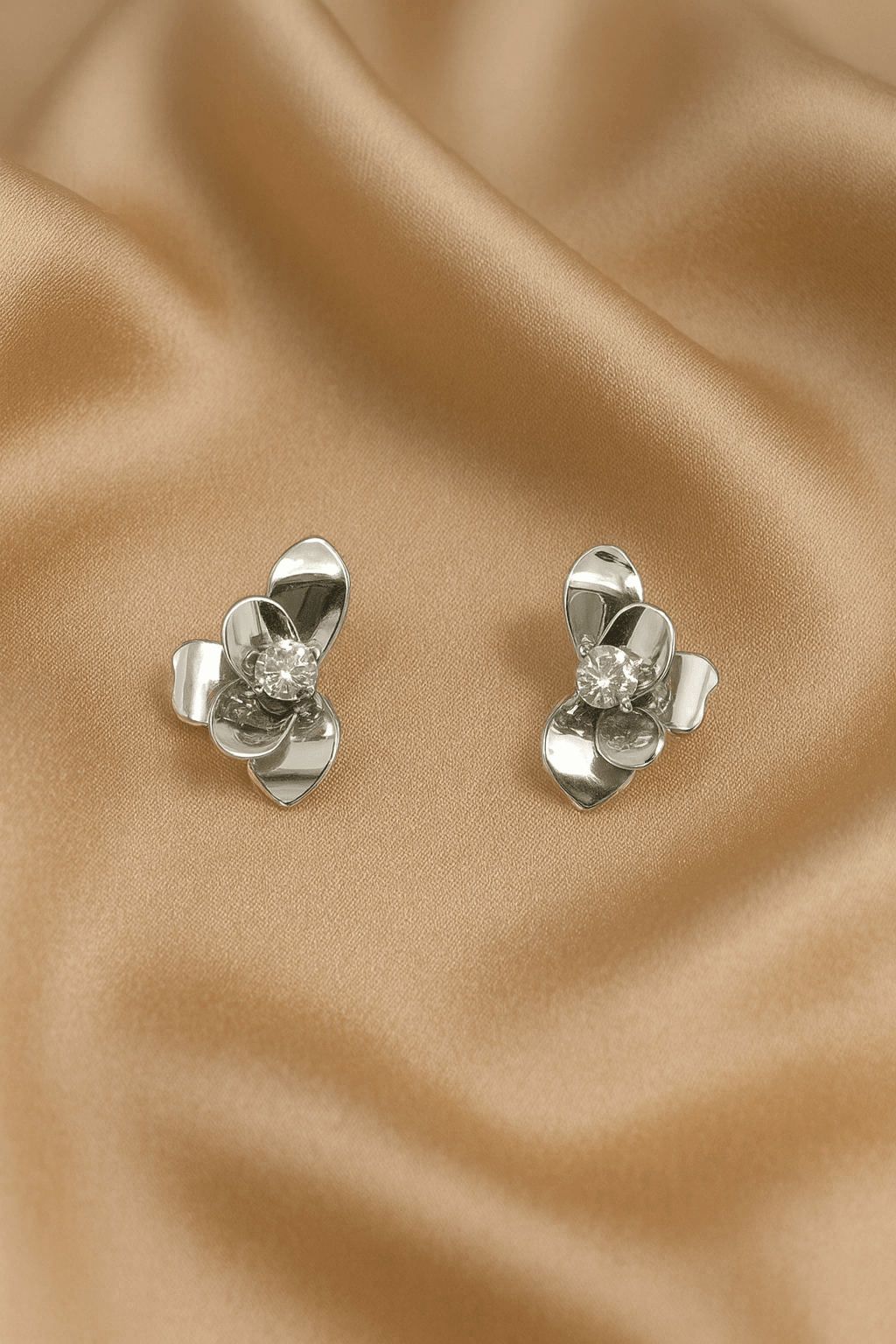 Silver Orchid Crystal Stud Earrings - MODA ACCESSORIES