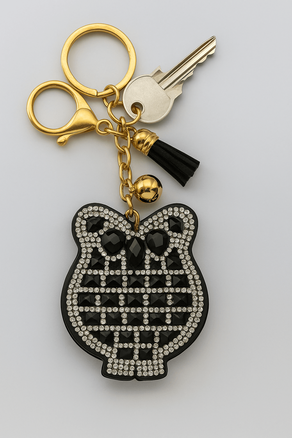Luxury Crystal Owl Keychain with Black Rhinestones and Gold Hardware - MODA ACCESSORIES