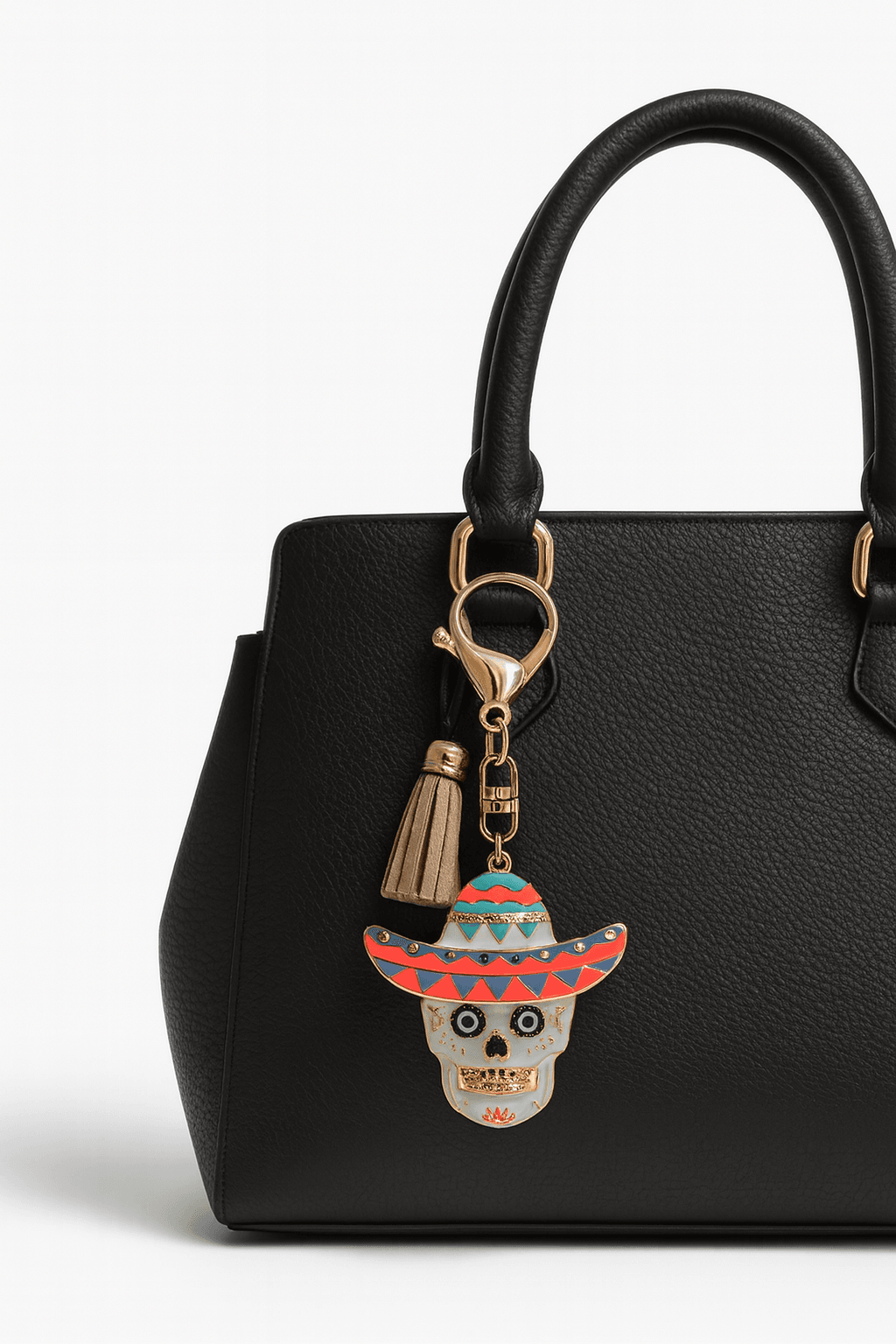 Day of the Dead Skull Keychain – Colorful Sombrero Skeleton Charm - MODA ACCESSORIES