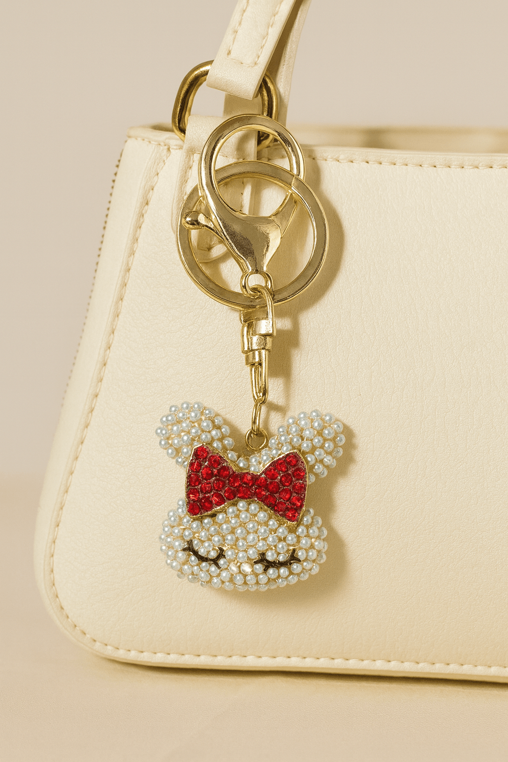 Cute Bunny Keychain with Red Crystal Bow – Pearl Beaded Design - MODA ACCESSORIES