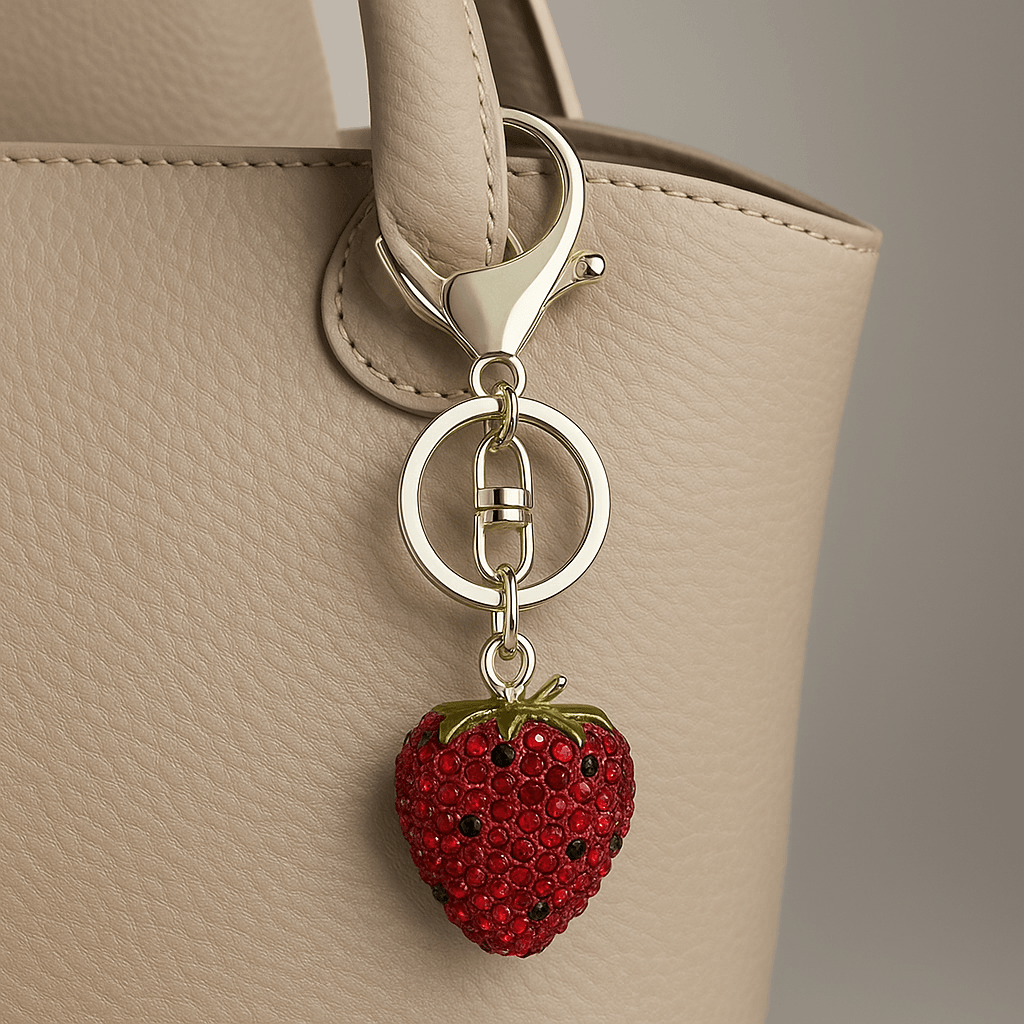Red Crystal Strawberry Keychain – Sparkling Fruit Charm for Bags & Keys - MODA ACCESSORIES