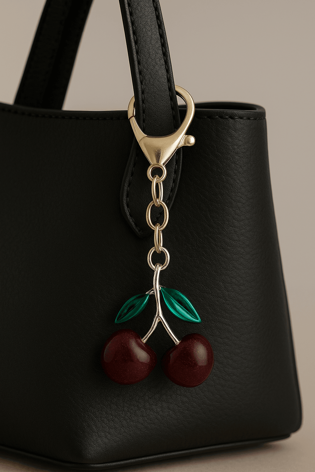 Cherry Keychain – Red Fruit Charm with Green Leaf Design - MODA ACCESSORIES