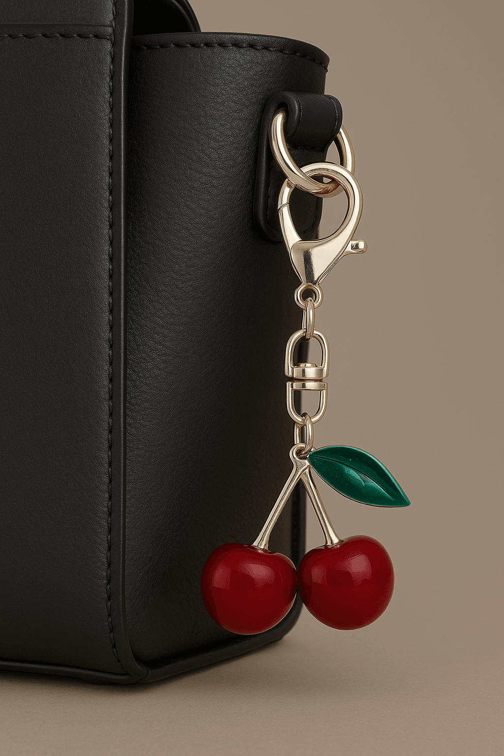 Elegant Cherry Keychain – Red Enamel Fruit Design with Green Leaf - MODA ACCESSORIES