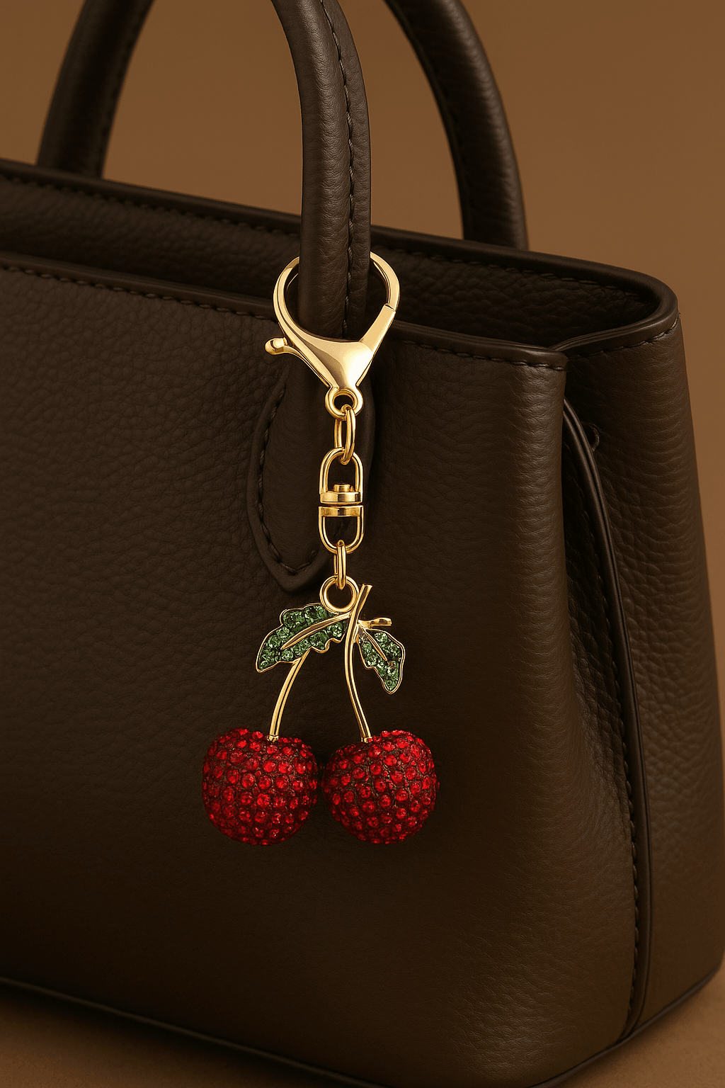 Shiny Crystal Cherry Keychain β Red & Green Rhinestone Design - MODA ACCESSORIES