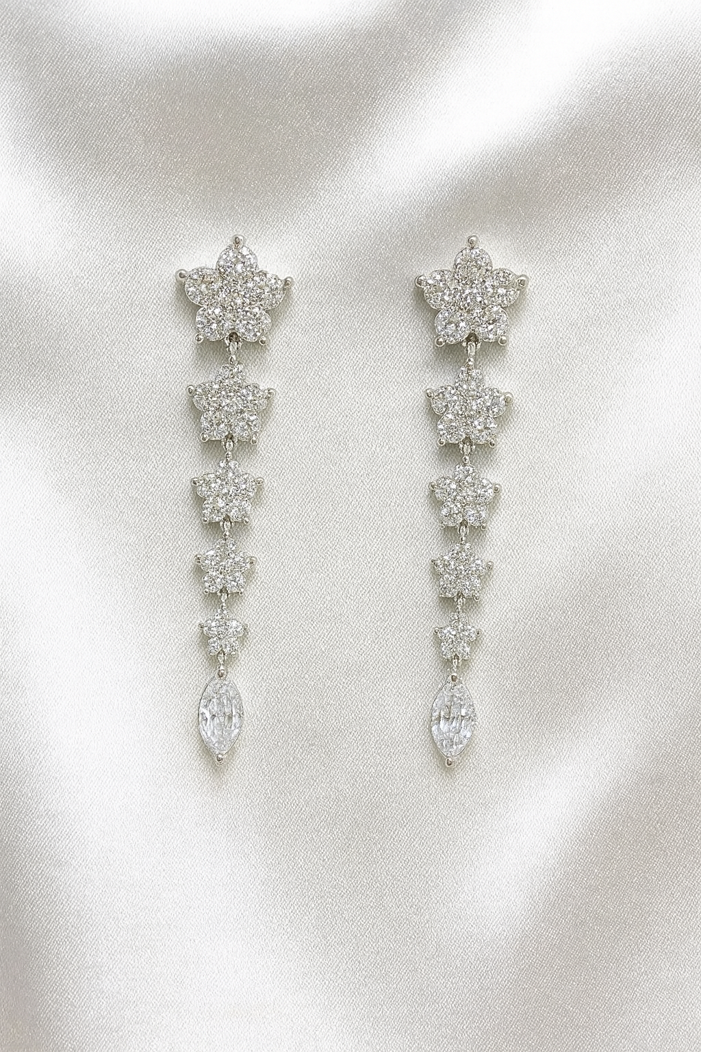 Elegant Silver Star Drop Earrings with Cubic Zirconia Crystals