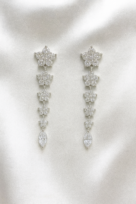 Elegant Silver Star Drop Earrings with Cubic Zirconia Crystals