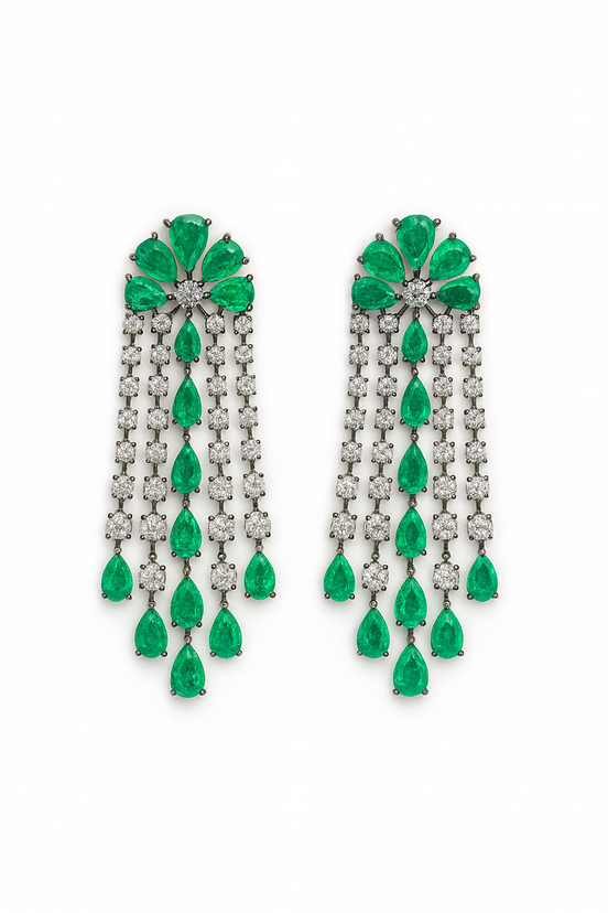 Luxury Emerald & Diamond Chandelier Earrings – Statement Dangle Jewelry for Women