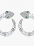 White Enamel Snake Hoop Earrings with Green Crystal Eyes – Luxury Statement Jewelry