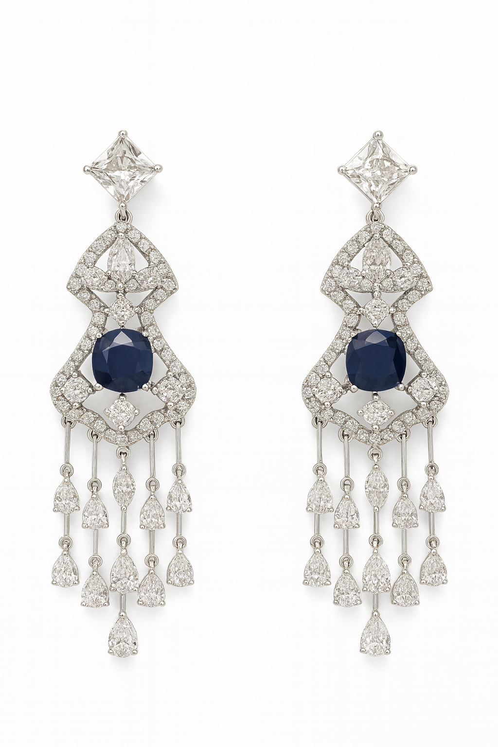 Luxury Sapphire and Diamond Drop Earrings β White Gold Elegant Statement Jewelry