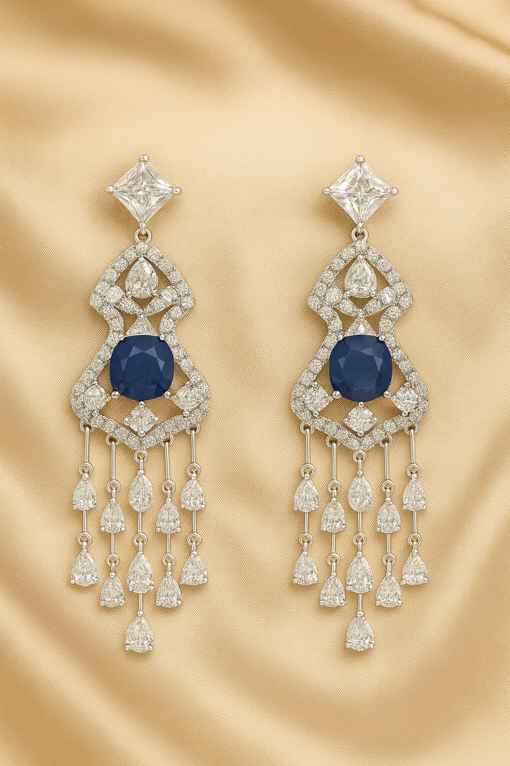 Luxury Sapphire and Diamond Drop Earrings – White Gold Elegant Statement Jewelry
