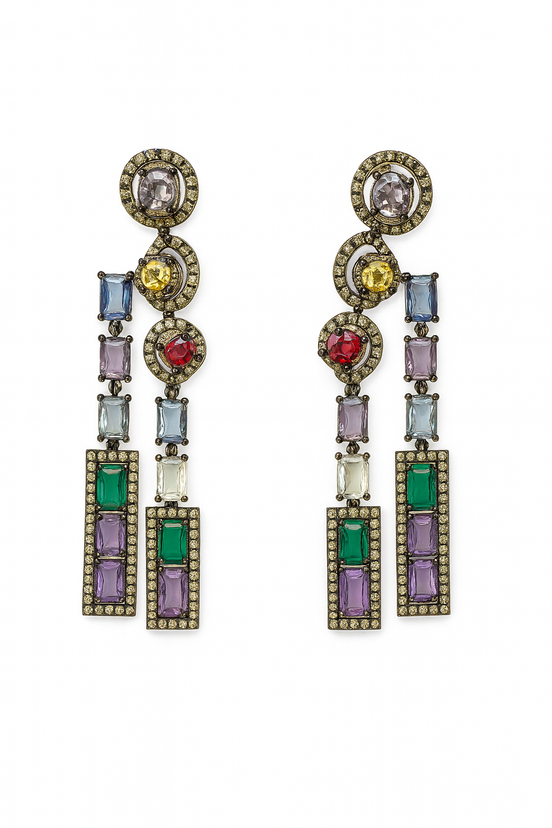 Luxury Multicolor Gemstone Statement Earrings – Bold Dangle Drop Jewelry for Women