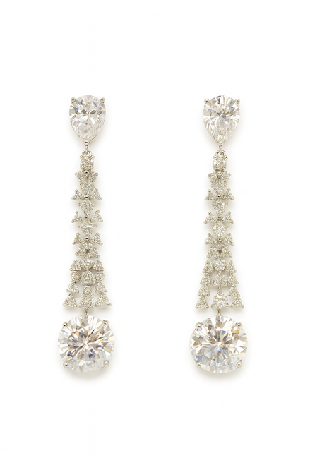 Luxury Crystal Drop Earrings – Elegant Silver Long Dangle Earrings for Women