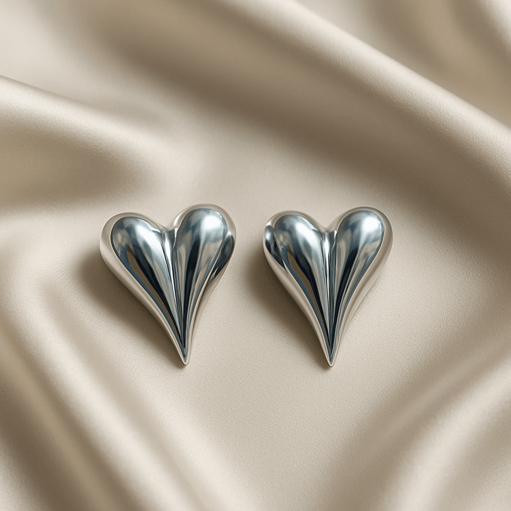 Silver-Tone Asymmetrical Heart Stud Earrings - MODA ACCESSORIES
