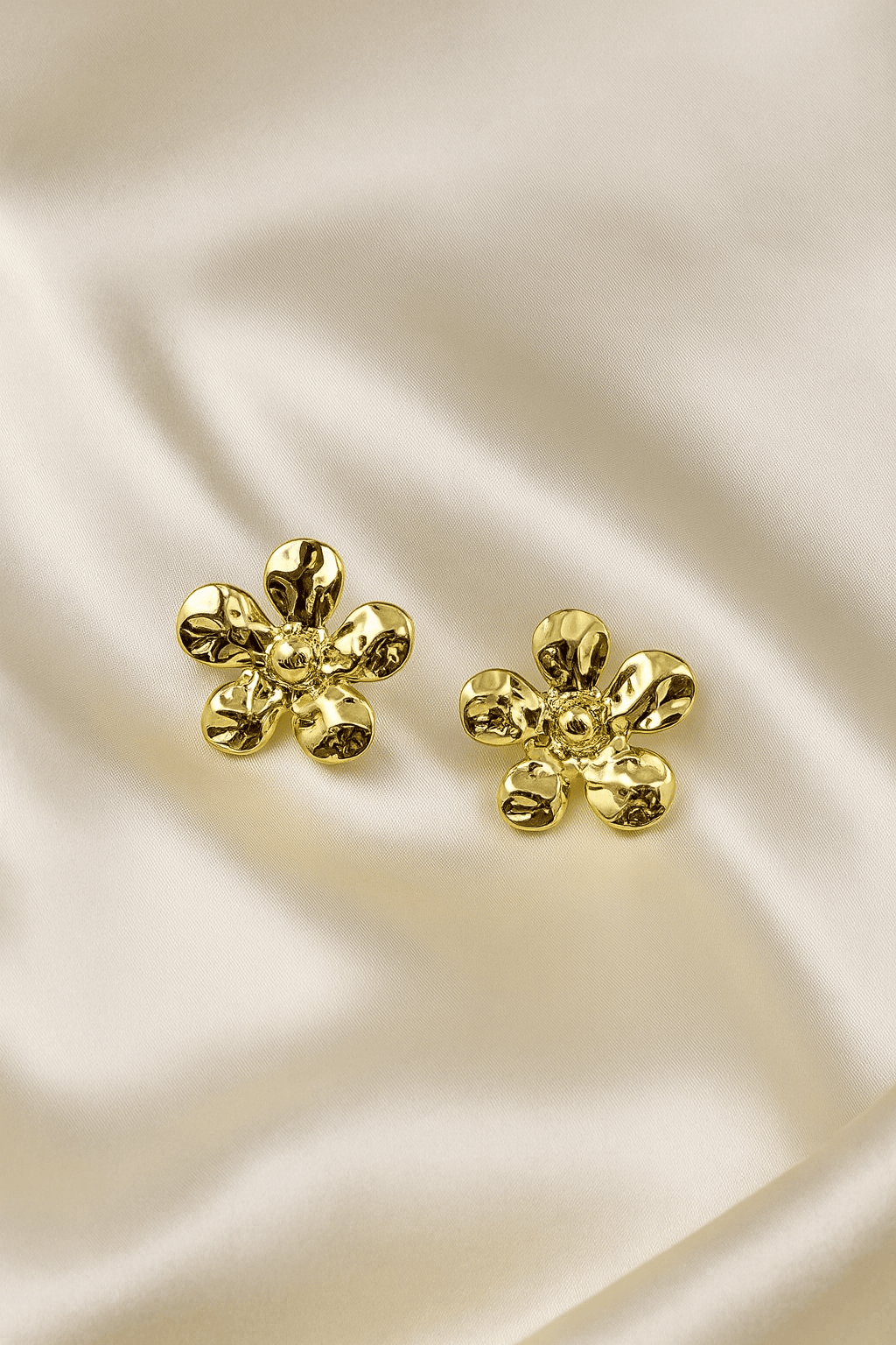 Gold-Tone Textured Floral Drop Earrings - MODA ACCESSORIES