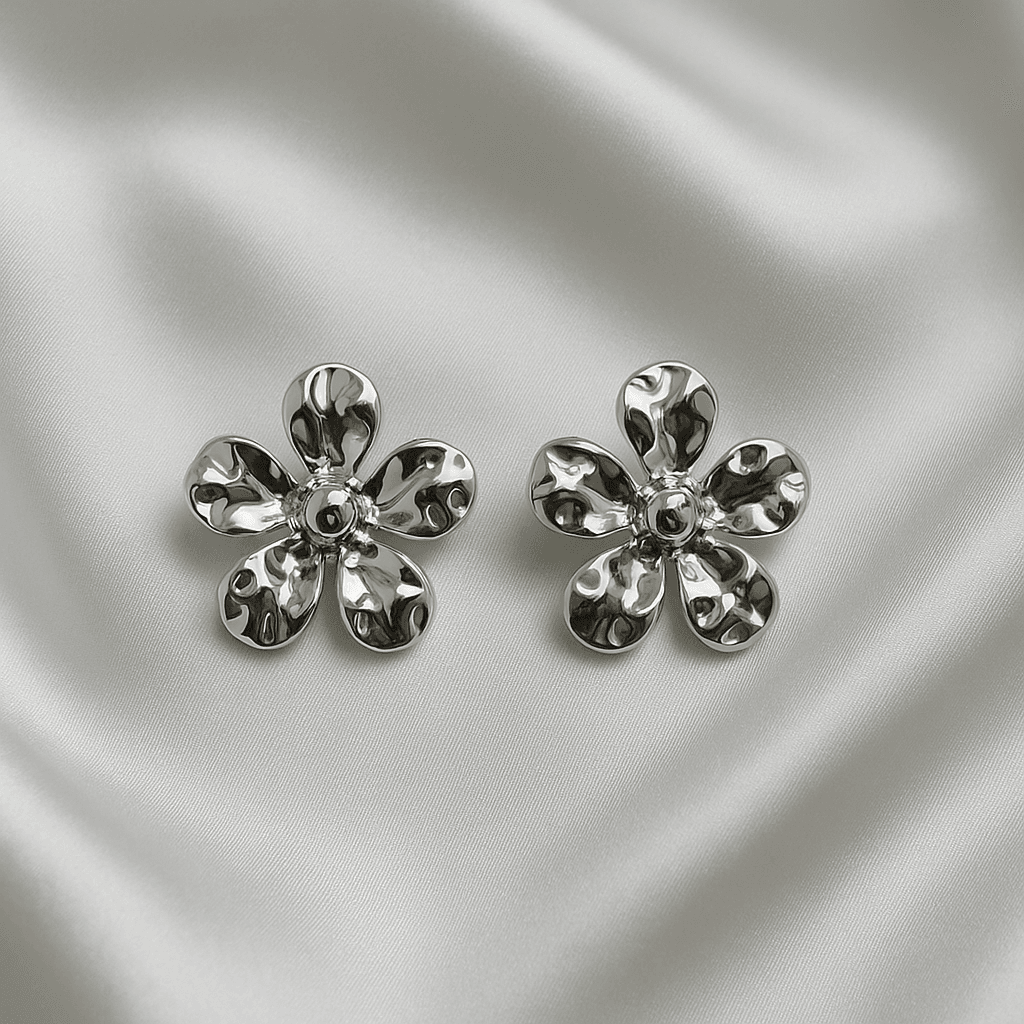 Silver-Tone Textured Floral Drop Earrings - MODA ACCESSORIES