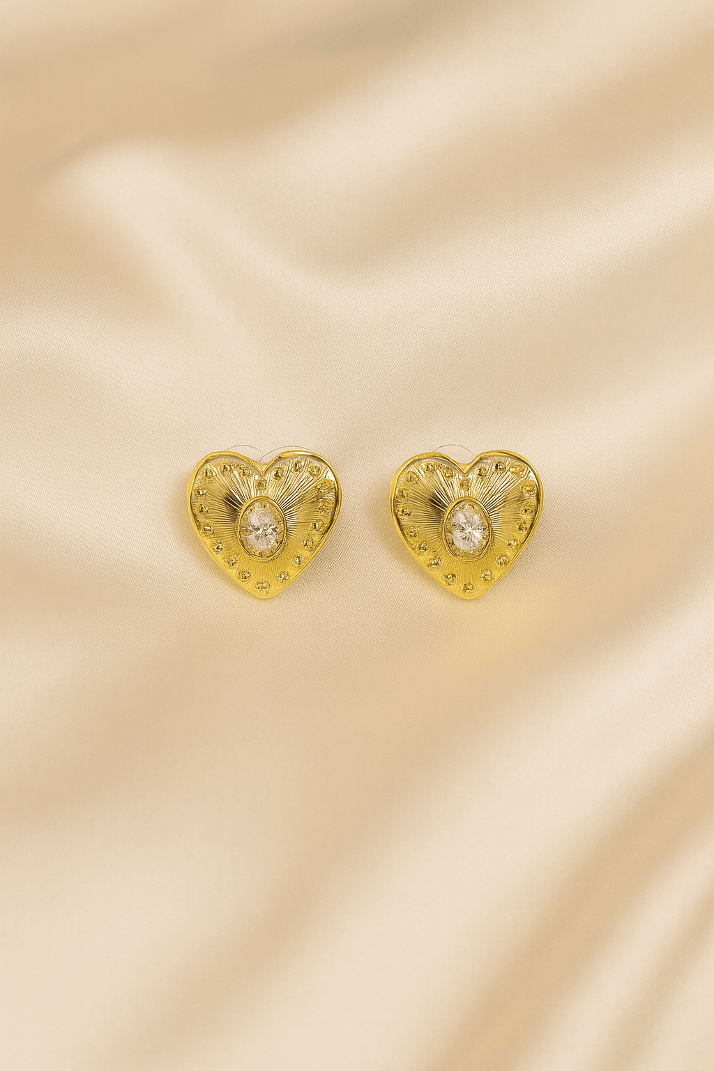 Gold Radiant Heart Crystal Stud Earrings - MODA ACCESSORIES