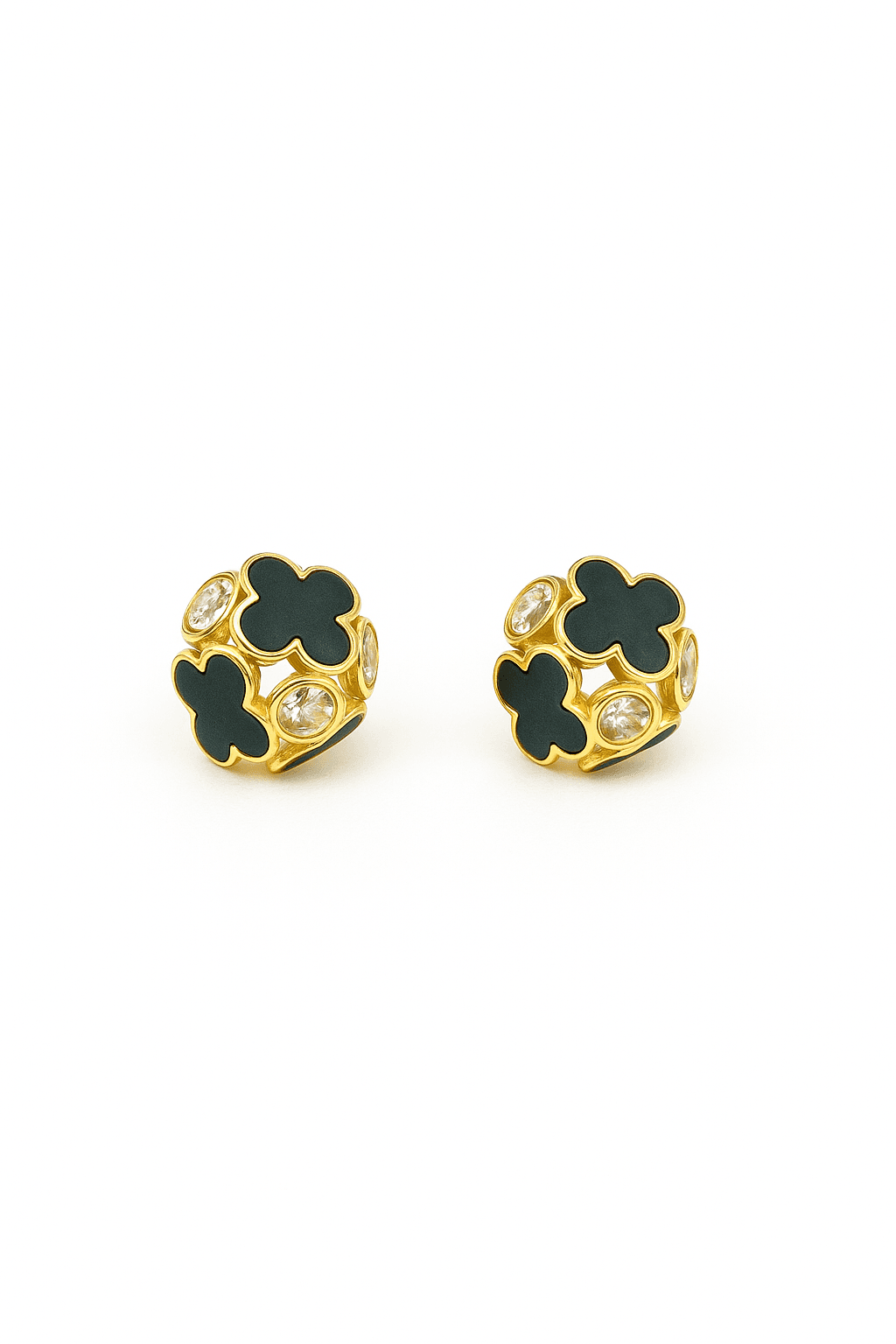 Gold Black Clover Cluster Stud Earrings - MODA ACCESSORIES