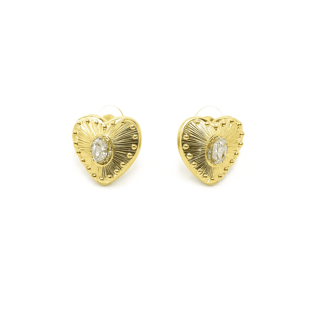 Gold Radiant Heart Crystal Stud Earrings - MODA ACCESSORIES