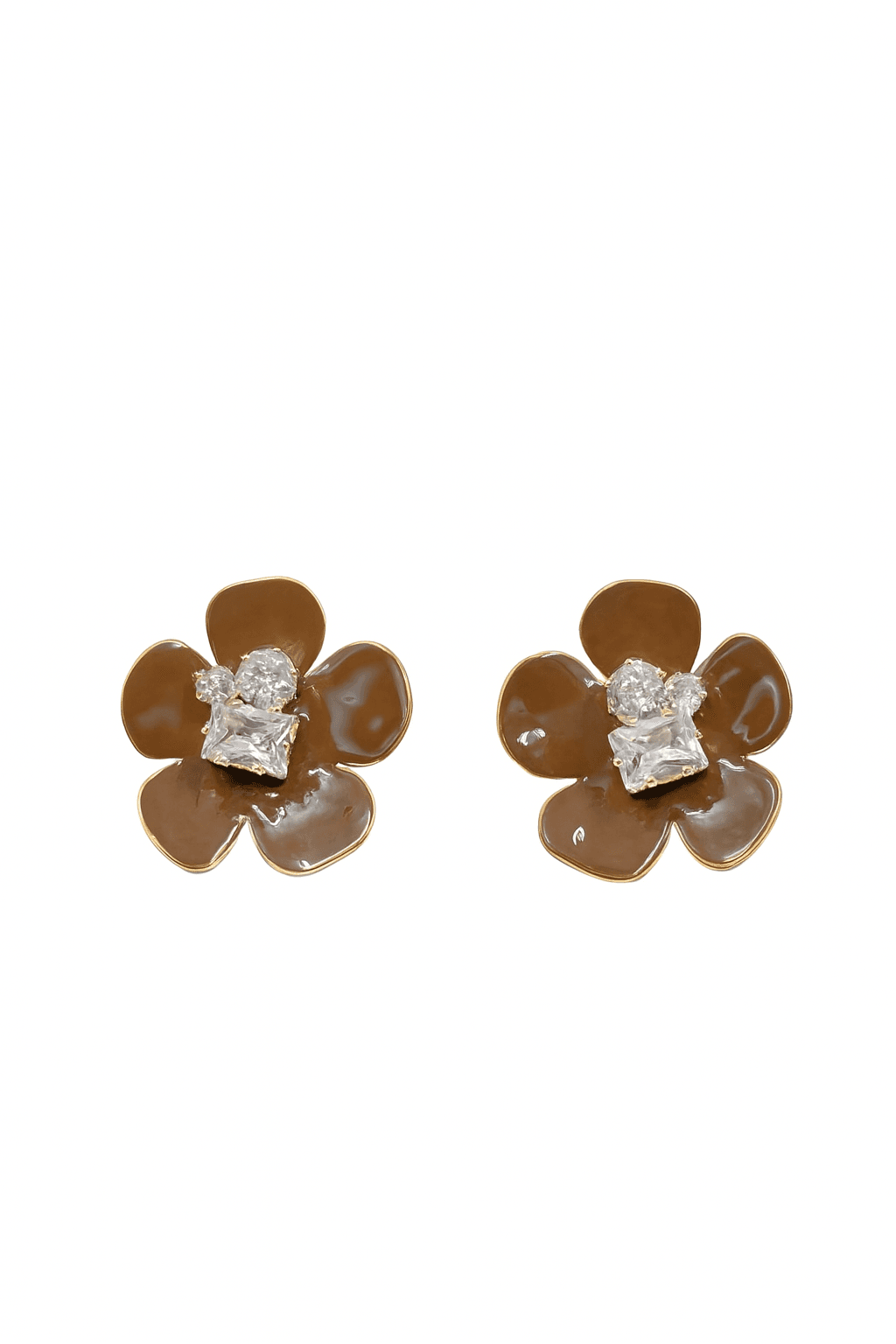 Glossy Brown Floral Stud Earrings - MODA ACCESSORIES
