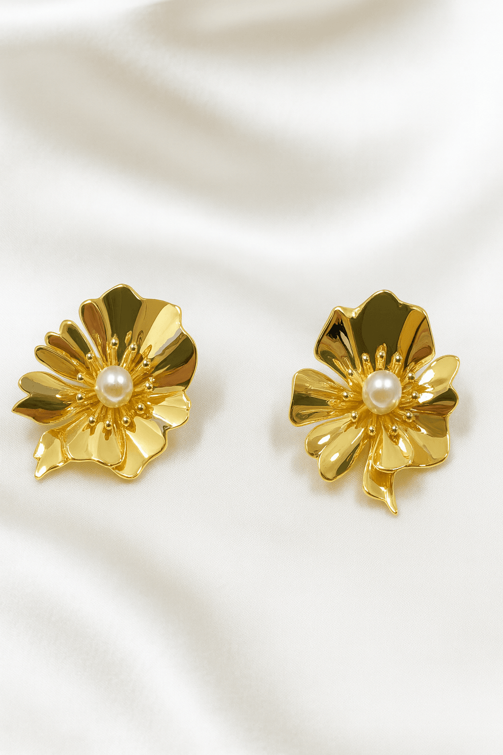Gold-Tone Floral Statement Earrings - MODA ACCESSORIES