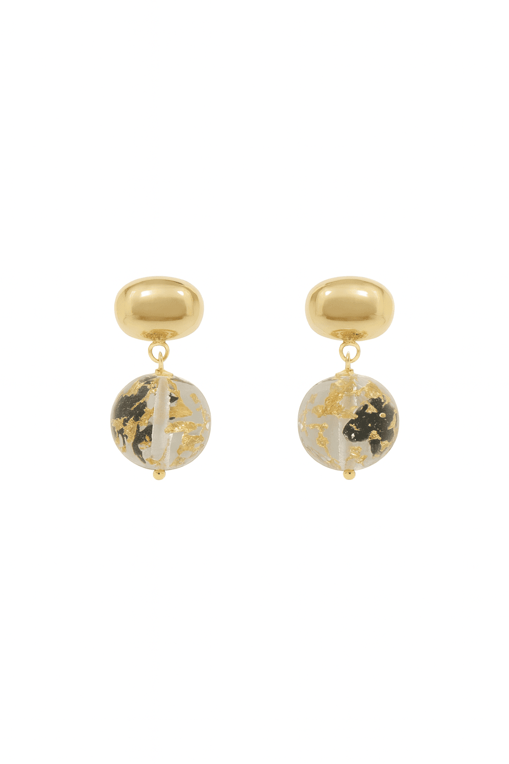 Gold-Tone Resin Drop Earrings with Black & Gold Flakes - MODA ACCESSORIES