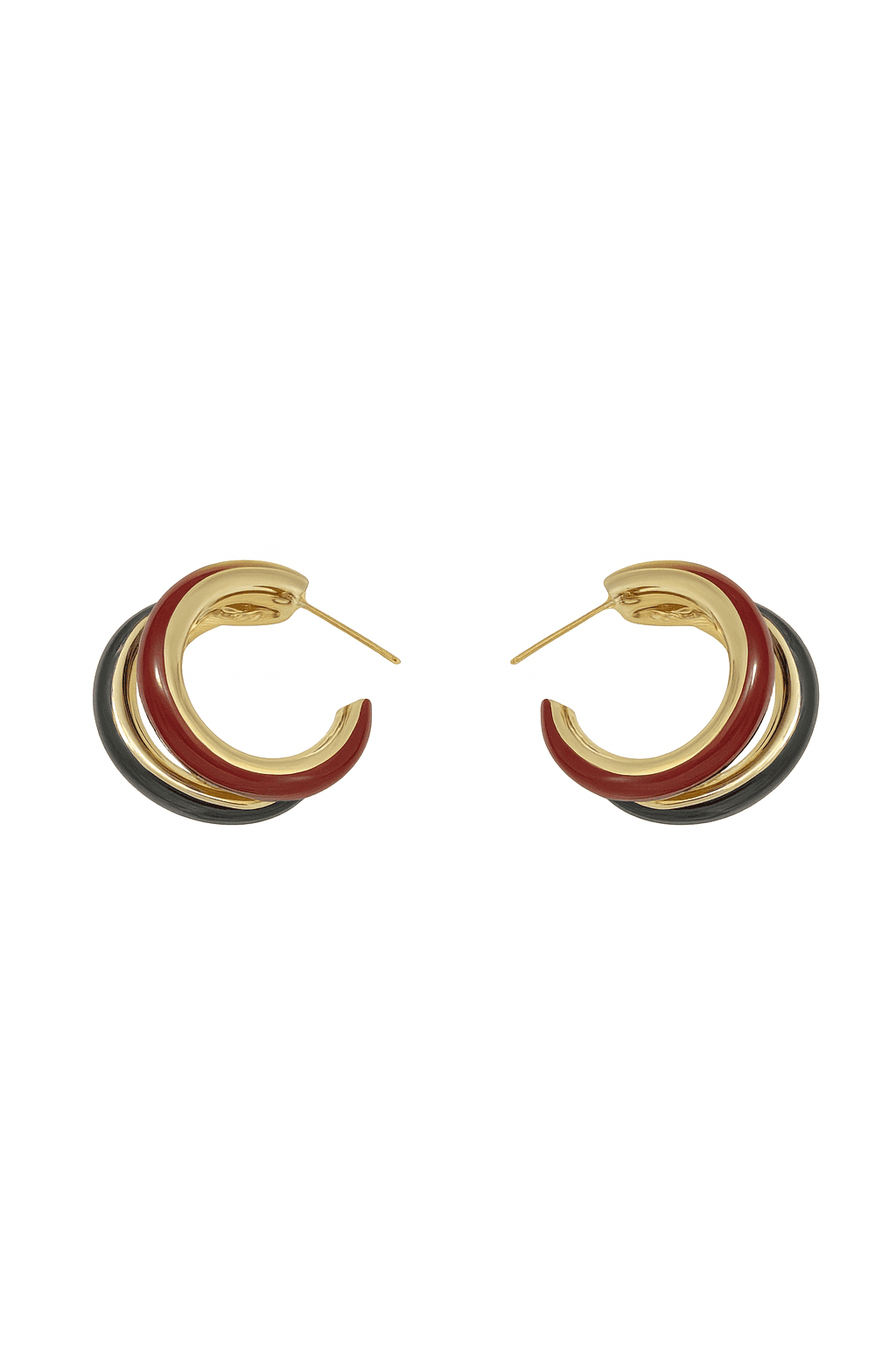 Triple-Tone Interlocking Hoop Earrings - MODA ACCESSORIES