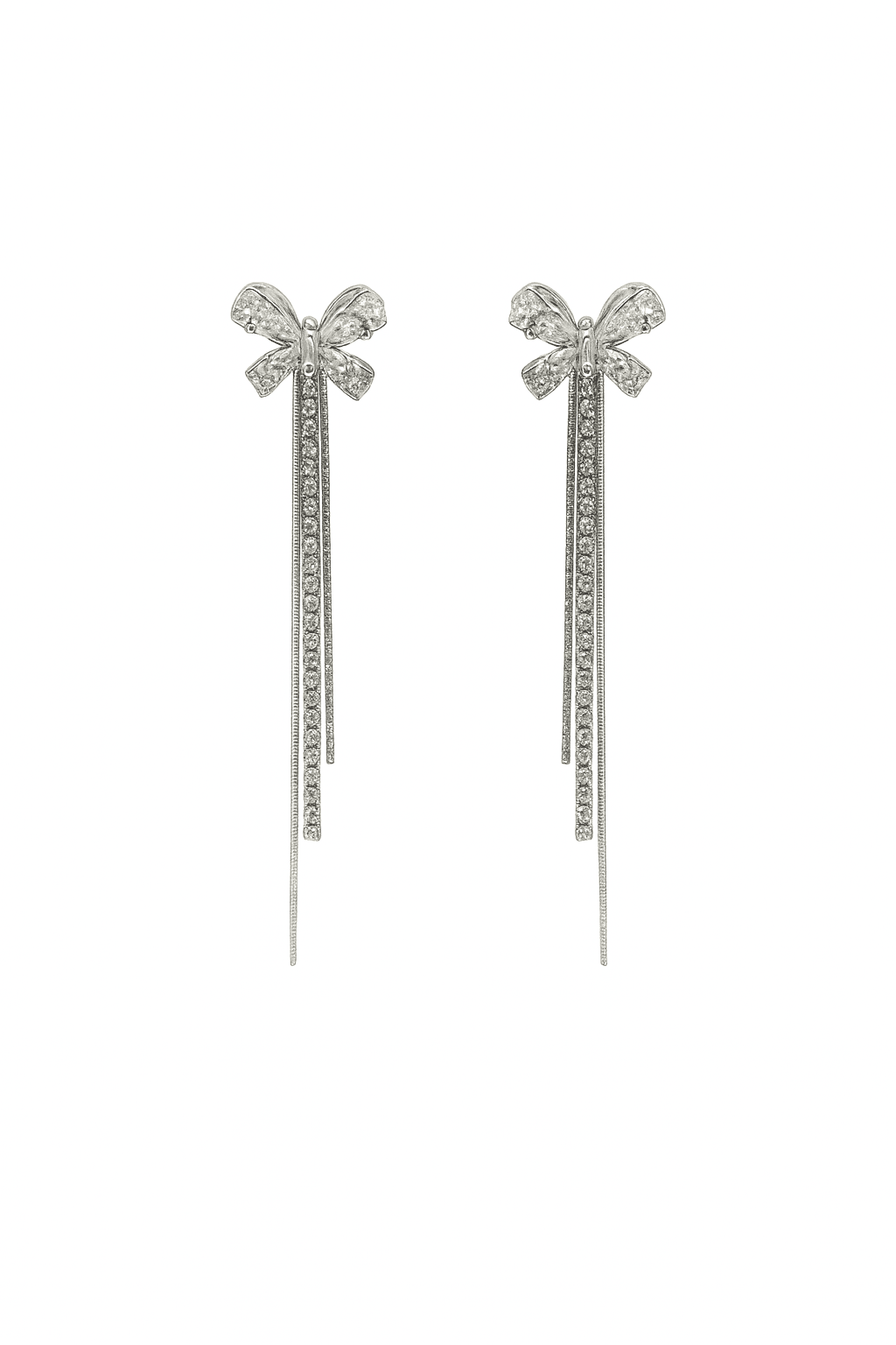 Elegant Bow Drop Earrings with Double Chain Tassels - MODA ACCESSORIES