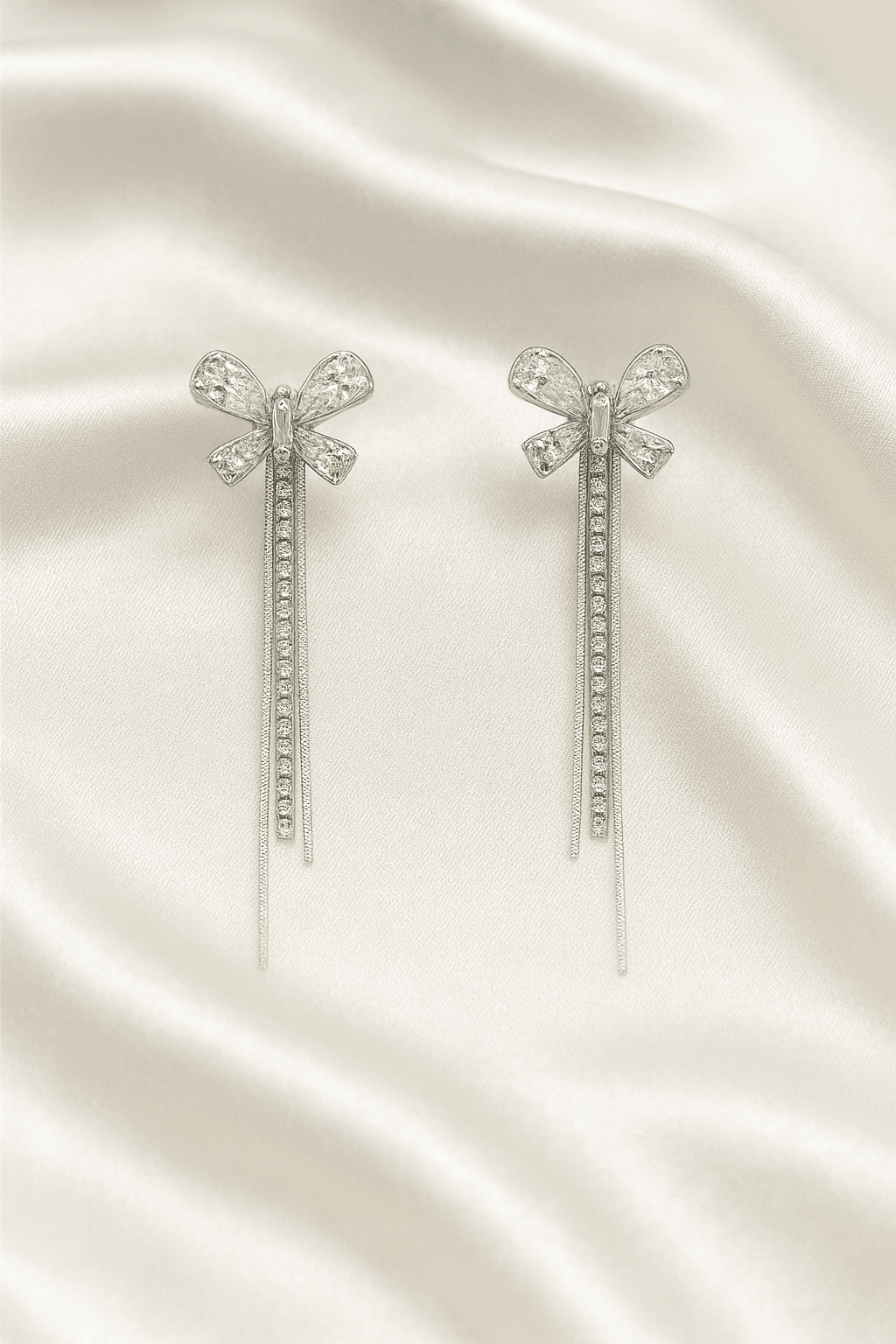 Elegant Bow Drop Earrings with Double Chain Tassels - MODA ACCESSORIES
