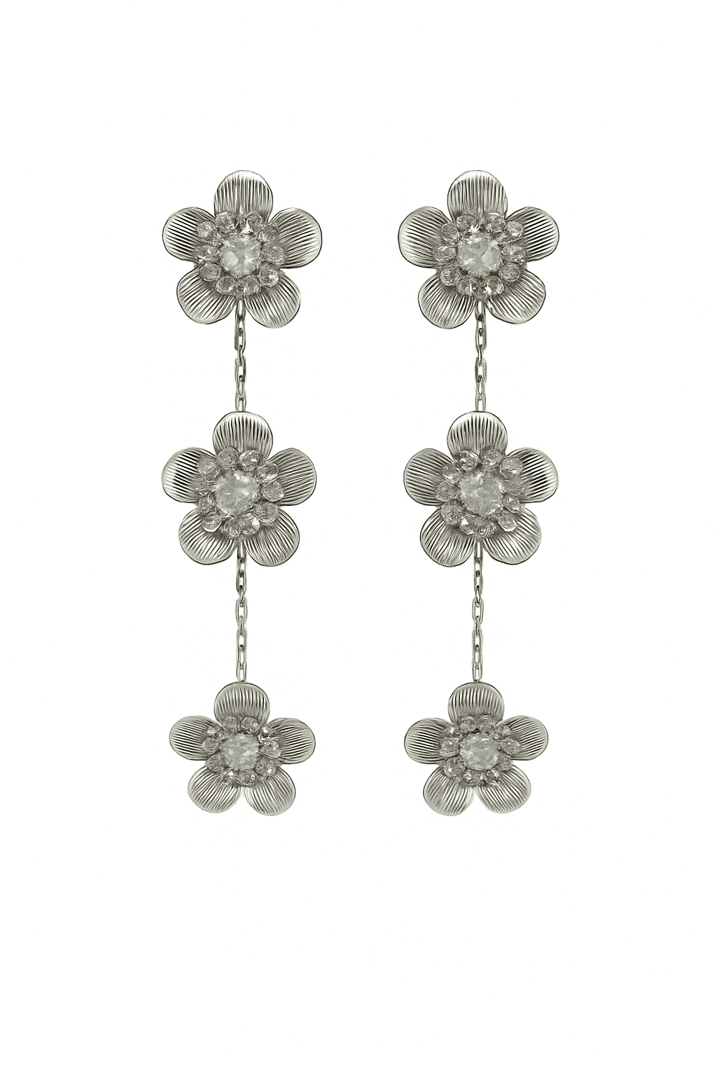 Triple Blossom Silver-Tone Drop Earrings - MODA ACCESSORIES