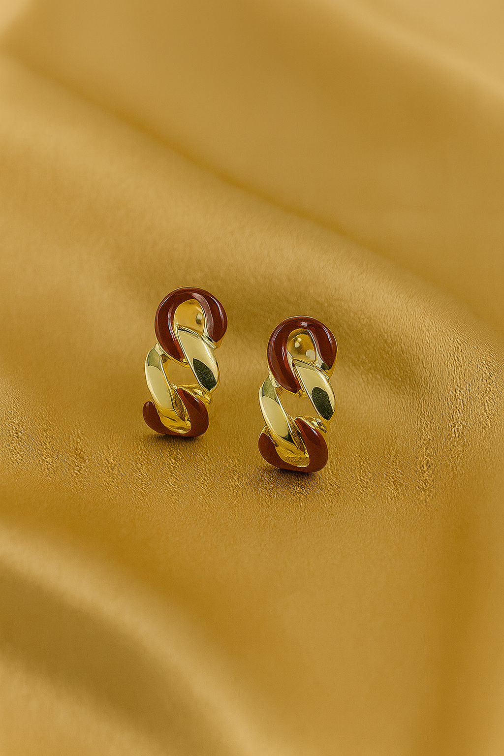 Twisted Gold & Enamel Mini Hoop Earrings – Elegant Statement Design